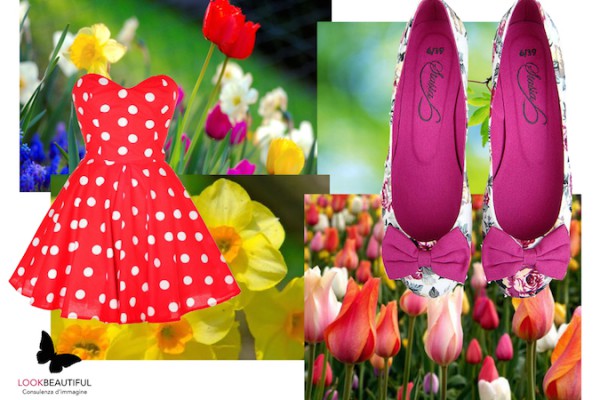 colore-primavera-luce-vivacità-stile-rosso-giallo-viola-fiori-abitino-pois-ballerine